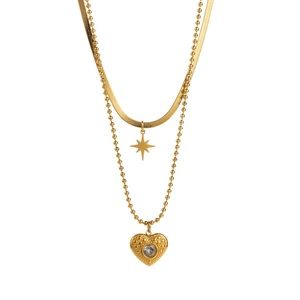 Heart Star Double Layer gold necklace